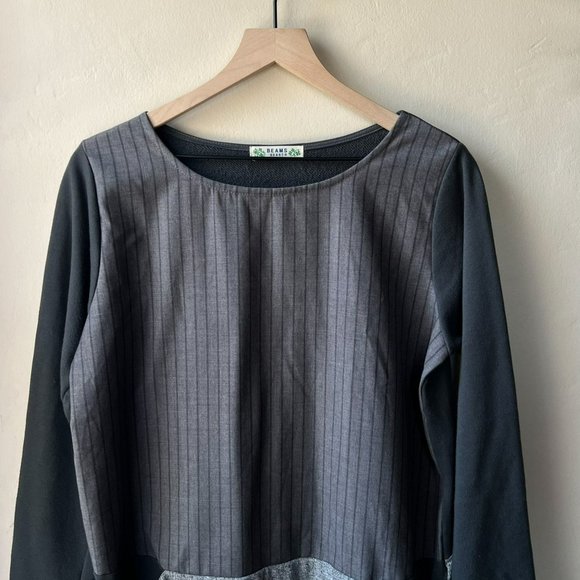Beams Heart Gray Color Block Striped Long Sleeve Tunic with Pockets - Picture 2 of 10